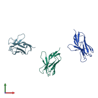 PDB entry 1b0w coloured by chain, front view.