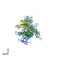 PDB entry 1b12 coloured by chain, side view.