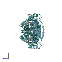 PDB entry 1b14 coloured by chain, side view.