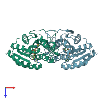 PDB entry 1b14 coloured by chain, top view.