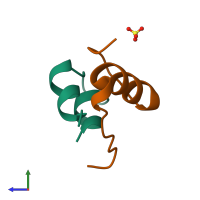 PDB entry 1b17 coloured by chain, side view.