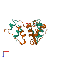 Hetero hexameric assembly 2 of PDB entry 1b18 coloured by chemically distinct molecules, top view.