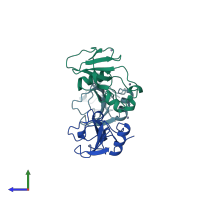 PDB entry 1b20 coloured by chain, side view.