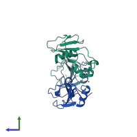 PDB entry 1b21 coloured by chain, side view.