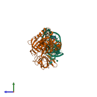 PDB entry 1b23 coloured by chain, side view.