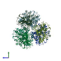 PDB entry 1b26 coloured by chain, side view.