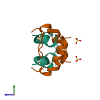 Hetero tetrameric assembly 3 of PDB entry 1b2b coloured by chemically distinct molecules, side view.