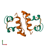 Hetero tetrameric assembly 2 of PDB entry 1b2f coloured by chemically distinct molecules, front view.