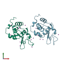 PDB entry 1b2k coloured by chain, front view.