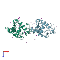 PDB entry 1b2k coloured by chain, top view.