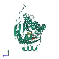 PDB entry 1b2l coloured by chain, side view.