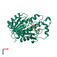 PDB entry 1b2l coloured by chain, top view.