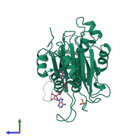 PDB entry 1b2r coloured by chain, side view.