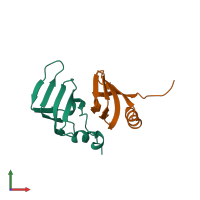 PDB entry 1b34 coloured by chain, front view.