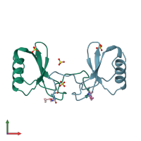 PDB entry 1b3a coloured by chain, front view.