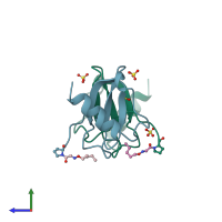 PDB entry 1b3a coloured by chain, side view.