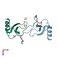 PDB entry 1b3a coloured by chain, top view.