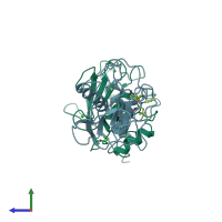 PDB entry 1b3d coloured by chain, side view.