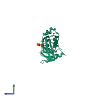 PDB entry 1b3j coloured by chain, side view.