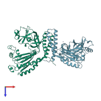 PDB entry 1b3q coloured by chain, top view.