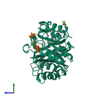 PDB entry 1b3x coloured by chain, side view.