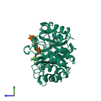 PDB entry 1b3y coloured by chain, side view.