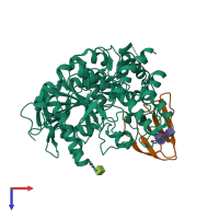 PDB entry 1b41 coloured by chain, top view.