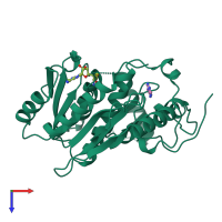 PDB entry 1b42 coloured by chain, top view.