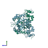 PDB entry 1b43 coloured by chain, side view.