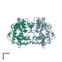 PDB entry 1b43 coloured by chain, top view.