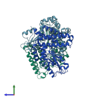 PDB entry 1b47 coloured by chain, side view.
