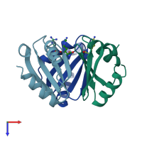 PDB entry 1b4b coloured by chain, top view.