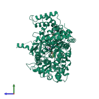 PDB entry 1b4d coloured by chain, side view.