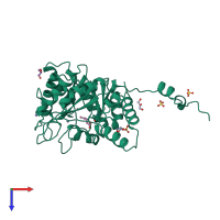 PDB entry 1b4e coloured by chain, top view.