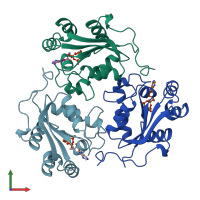 PDB entry 1b4s coloured by chain, front view.
