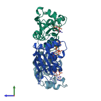 PDB entry 1b4s coloured by chain, side view.