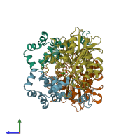 PDB entry 1b4u coloured by chain, side view.