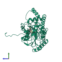 PDB entry 1b4x coloured by chain, side view.