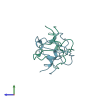 PDB entry 1b53 coloured by chain, side view.