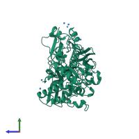 PDB entry 1b58 coloured by chain, side view.