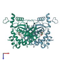 PDB entry 1b5d coloured by chain, top view.