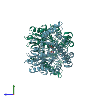 PDB entry 1b5p coloured by chain, side view.