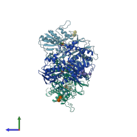 PDB entry 1b5q coloured by chain, side view.