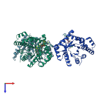 PDB entry 1b5t coloured by chain, top view.