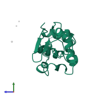 Lysozyme C in PDB entry 1b5v, assembly 1, side view.