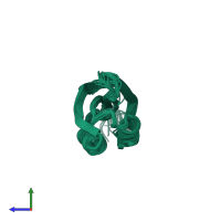 PDB entry 1b64 coloured by chain, ensemble of 20 models, side view.