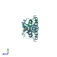 PDB entry 1b66 coloured by chain, side view.
