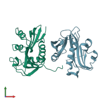 PDB entry 1b6b coloured by chain, front view.