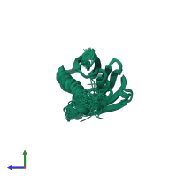 PDB entry 1b6f coloured by chain, ensemble of 23 models, side view.