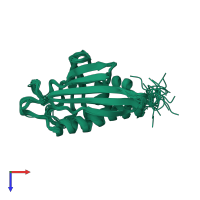 PDB entry 1b6f coloured by chain, ensemble of 23 models, top view.